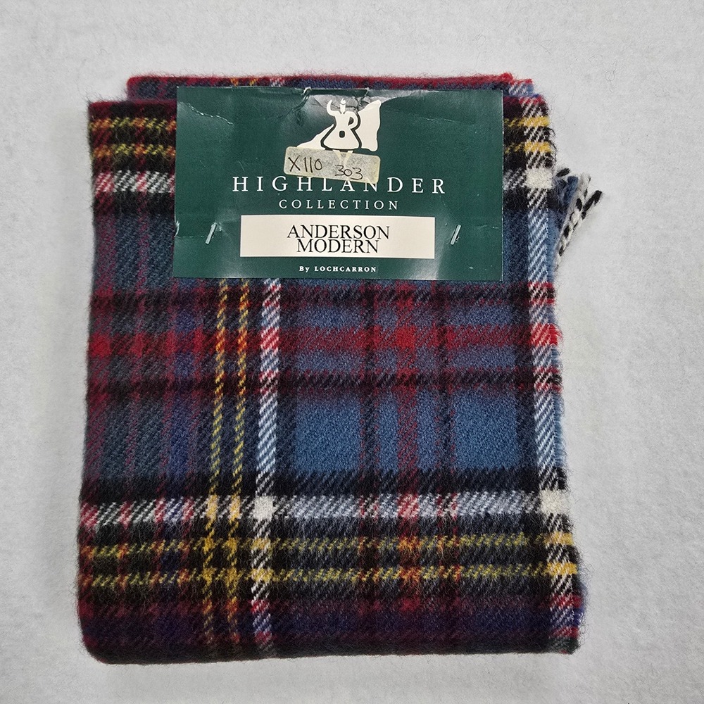 Lochcarron Highlander Collection Anderson Modern Tartan Scarf Blue Red Plaid